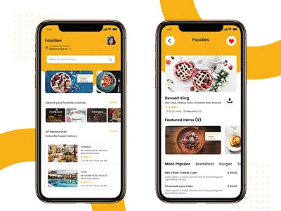 Food App adobe photoshop cake design dessert food food app foodie ui ux yellow