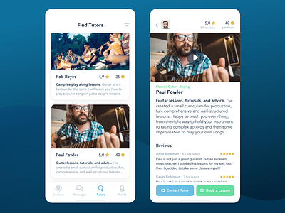 Tutor profiles course education freelance languages learning marketplace mentor mobile app teaching tutor ui ux