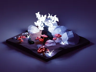 Glowing Forest Diorama π 3d blender design diorama fantasy forest glow illustration isometric low poly low poly art lowpoly model neon render tree