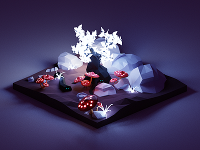 Glowing Forest Diorama 🍄 3d blender design diorama fantasy forest glow illustration isometric low poly low poly art lowpoly model neon render tree