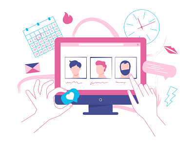 Dating service computer girl illustration like