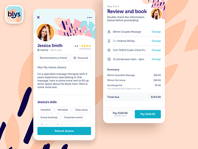 Blys - App Profile interface app app branding application booking feed ios list massage mobile patern profile ui ui design user interface user interface design ux