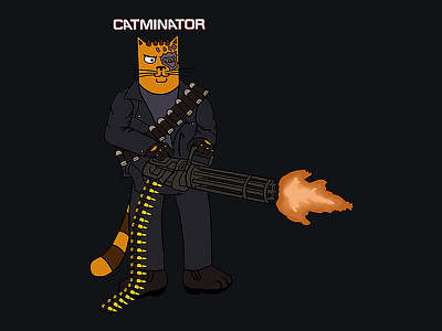 Catminator arnold schwarzenegger cat cat art cat drawing cat illustration catalex art draw fire gun illustration machine gun shooter terminator