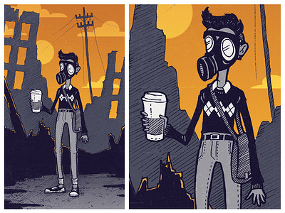 Apocalypster apocalypse character design coffee gas mask hipster illustration post apocalypse survivor