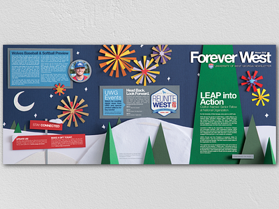 Forever West W2019 #1 alumni design fireworks illustration moon paper paper illustration papercraft physical snow stars tactile trees university of west georgia uwg