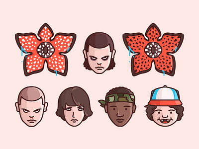 Stranger Things 80s badass character demogorgon design dustin eleven face girl horor illustration lucas mike netflix stranger things tv show