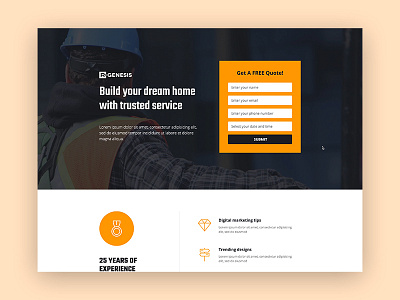 Construction Landing Page clean construction website creative landing page lead page light modern one page portfolio r.gen rgen ui ui ux design uidesign web web deisgn