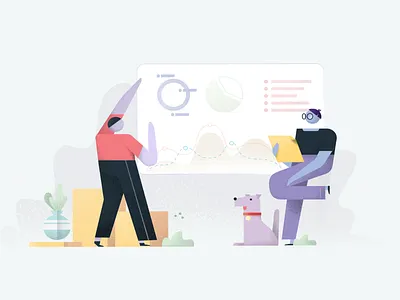 Illustration for UIG Studio – MVP page character design dog drawing flower graphics illustration people research statistics
