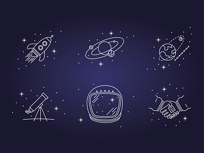 Space icon set astronaut galaxy handshake helmet launch moon planet rocket ship shuttle solar solarsystem space space man space suit star stars sun system telescope