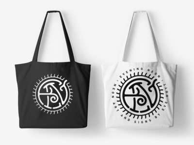Evening Neon Logo Design badge bag design evening graphicdesign identity logo monogram neon tote