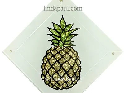 Pineapple Decor - Handmade tiles glass Art by artist Linda Paul art artist ceramic custom art illustration license pineapple art licensing pineapple pineapple art pineapple bling pineapple decor pineapples tiles