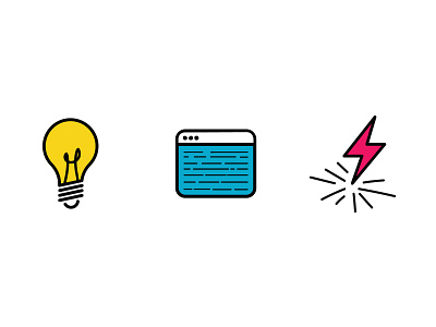 Lightbulb, Terminal, and Bolt Icons code icons illustration light lightbulb lightbulbs lightning lightning bolt terminal vector