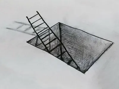 Ladder in a Hole Drawing 3d 3d hole 3d ladder art art board balck design drawing drawing letters hand crafted hand drawing hole home ladder pencil pencil drawing sketch stair top upstair