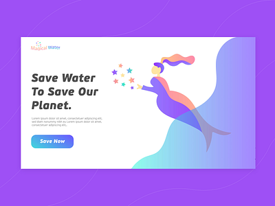 Magical Water clean colorful fish illustration landing page mermaid purple save water ui design ux design