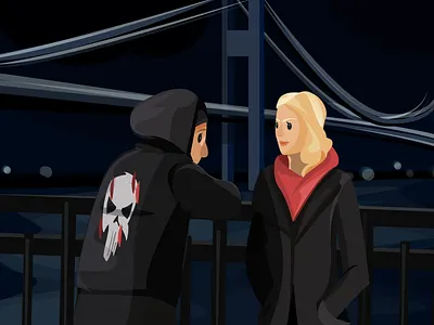 The punisher - Karen and Frank 2d bridge comic illustration illustrator marvel newyork night punisher vector