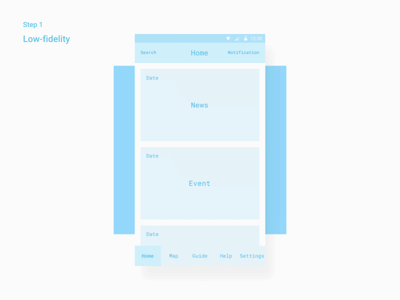 Steps of creating a graphical interface for Park App after effect animation app design gui park steps ui wireframes