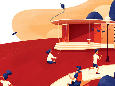 Brazos Park Editorial Illustration architecture building illustration park people