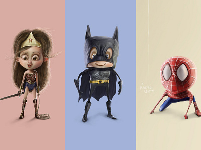 Little heroes batman character design child children comic art dc digital art digital painting hero heroes illustration kid kids little heroes marvel psd spider man wacom wacom intuos wonderful woman