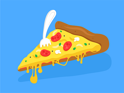 Pizza cheese fork illustration mushrooms pepperoni pizza