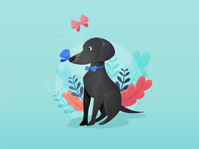 Adorable Senior Dog black butterfly cute dog flat illustration illustrator kawaii love mutt portrait senior vector