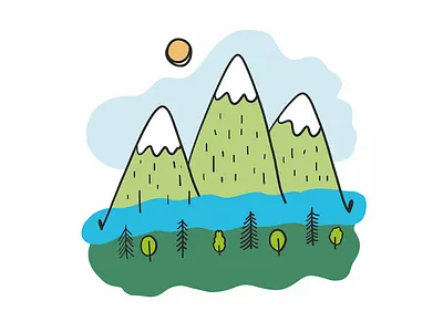 Mountains design forest icon illustration landscape logo mountain river sketch sun travel vector