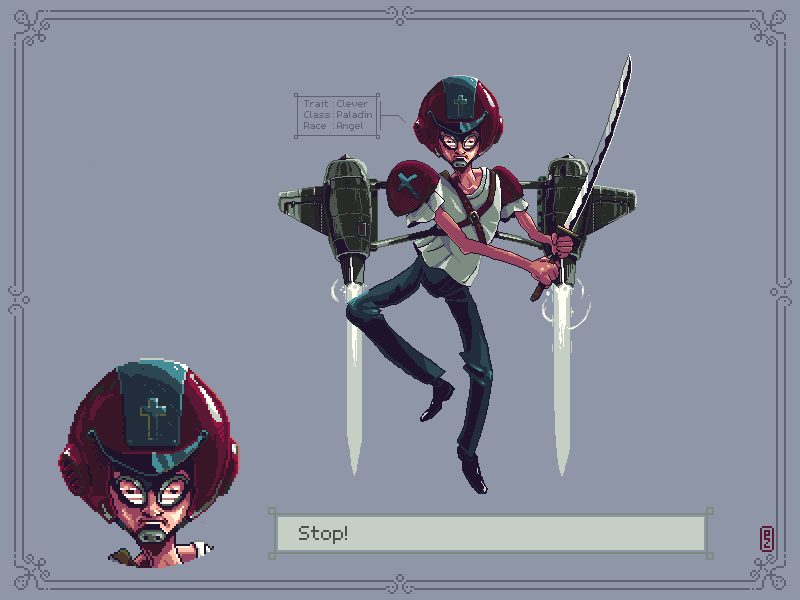 twas got by character generator: Angel, Paladin, Clever 8bit aseprite character animation character design concept art cyber punk pixel art pixel dailies pixelart retro sprite