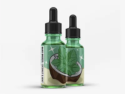Raro Breeze bottle design branding coconut color design illustration juice logo mint package packaging design vape vector
