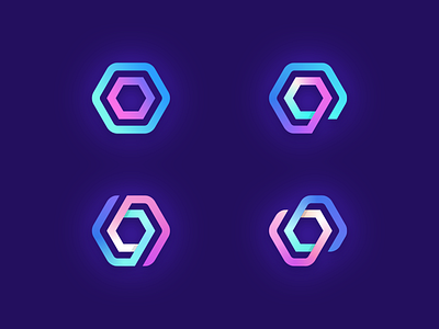 Upscale Logo Exploration bold flashy neon shapes branding brand logo bright saturated colors gradient fun cheerful gradients hexagon mark symbol identity mesmerizing lights pink purple blue