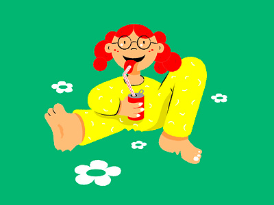 :) drinking flowers girl girl character grass green