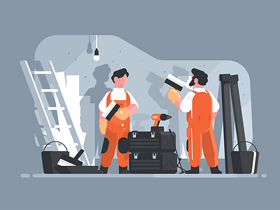 Apartment repair character equipment flat home illustration interior kit8 repair repairman vector