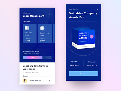 Warehouse Application Concept 3d android app box card chart clean dark dashboard design desktop illustration landing menu mobile onboarding profile ui ux website