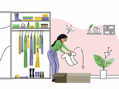 Declutter your Closet II adobe illustrator closet clothes declutter editorial illustration vector wardrobe woman