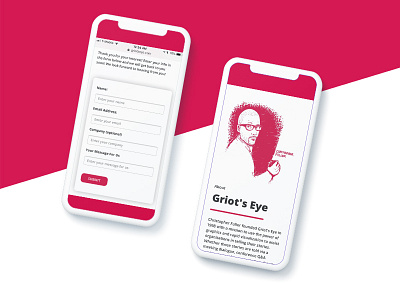 Mobile Website Design Mockup for Griot's Eye Inc. about me contact design illustration minimal mobile redeemer ui ux vector web website