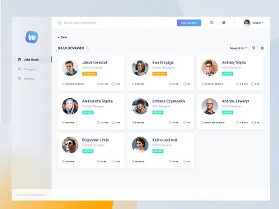 Recruitment Platform application candidates cards clean desktop app sketch ui