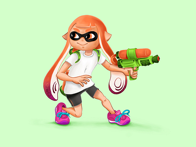 Inkling fan art :) art digital drawing fan game girl gun illustration ink inkling nintendo orange procreate rough splatoon squid ssbu switch