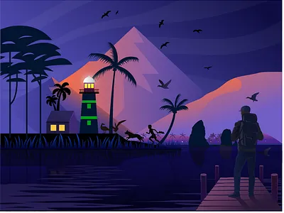 Island Point Lighthouse charachter dark river hill island lighthose island point lighthouse journy light house man see nature nature nature illustration nature river natureboy vector