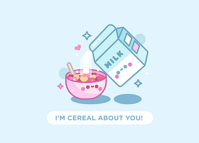 I'm Cereal about You! cereal cute illustration kawaii love valentines day vector