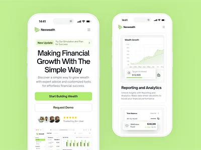 Nexwealth - Finance Website Hero Mobile Responsive analysis chart dashboard finance fund income invesment management minimalist mobile modern money profit report responsive savings ui ux wealth website