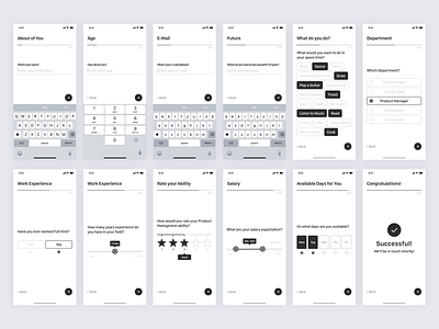 Job Application - Mobile Survey Wireframe app apply card design employee form form design human resources ios iphone x job mobile survey question quiz survey typeform ui user experience ux wireframe