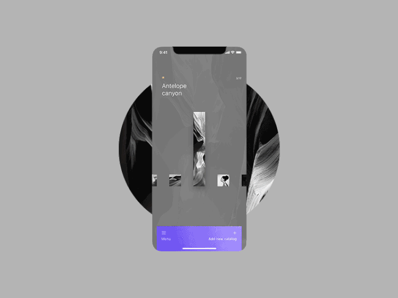 Photo mobile app adobe xd adobe xd auto animate bottom menu curves futuristic ui gradient ios design madewithadobexd motion design photo album photo app photo background ux ui