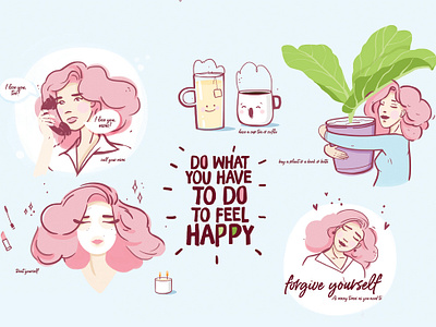 July - Calendar 2019 calendar 2019 coffee cute girl happy illustration selfcare selflove