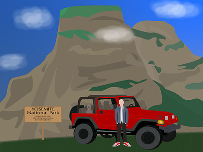 reier and the mountain animation car cartoon design detail dog earth illustration jeep landscape man man cartoon mountain sky yosemite