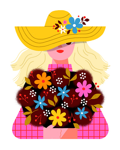 Flower Girl beauty color cute design editorial flower garden girl hat icon illustration kidlit lifestyle love portrait retro spot illustration visual development