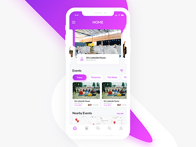 Daily UI 034 - Home Screen For Event App app design clean daily ui event app event management minimal mobile app party rikon rahman social event ui ui design ux design