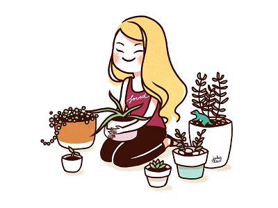 Succulents blond cartoon character cute dinossaur girl illustration love lovely photoshop art plants portrait succulents wacom intuos