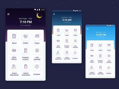 Muslim App android app homescreen illustration islamic muslim ui concept