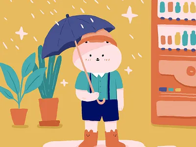 Little kid in Japan character child children cute drinks japan japanese kid plant plants rain school vending vending machine