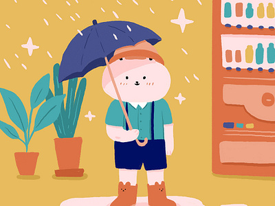 Little kid in Japan character child children cute drinks japan japanese kid plant plants rain school vending vending machine