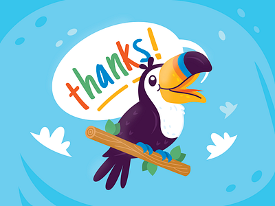 Thanks to Toucans animal bird cartoon character children cute design flat funny happy illustration kids logo mascot party sticker sweet thanks toucan tropical