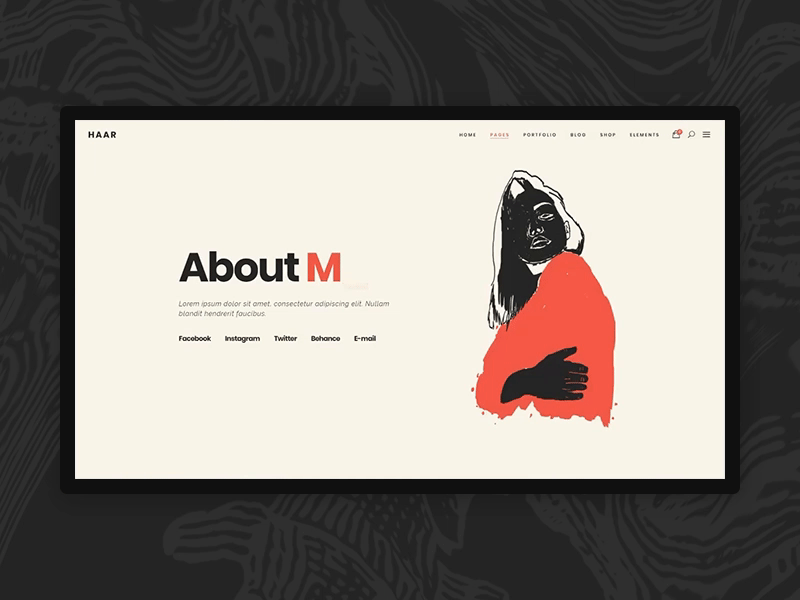 HAAR - About Me art bold bold color creative design illustration portfolio red template ui ux web webdesig wordpress